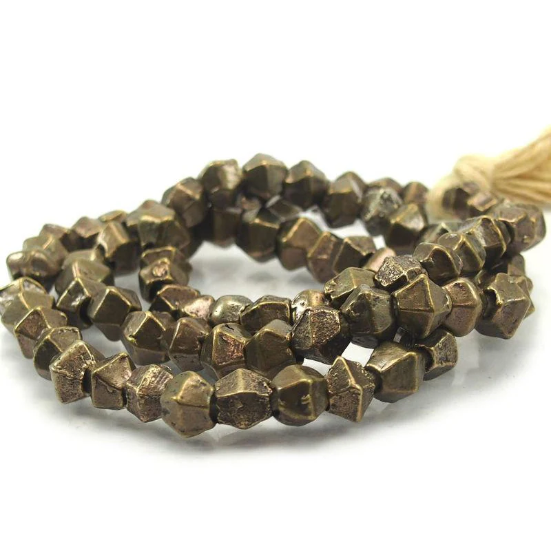 Indian Antique Hexagonal Brass Bicones Small Bead Strand / Necklace - Image 2