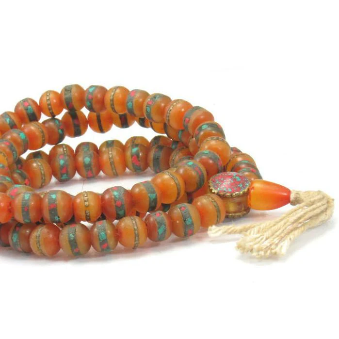 Inlaid Amber Resin Mala 9mm - Image 2