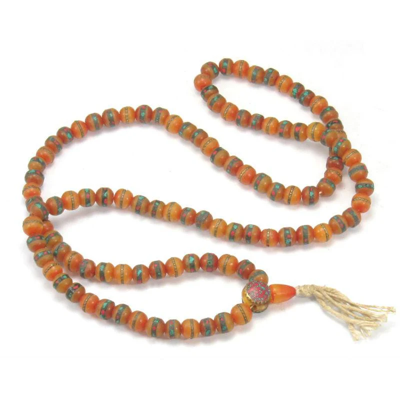 Inlaid Amber Resin Mala 9mm - Image 3