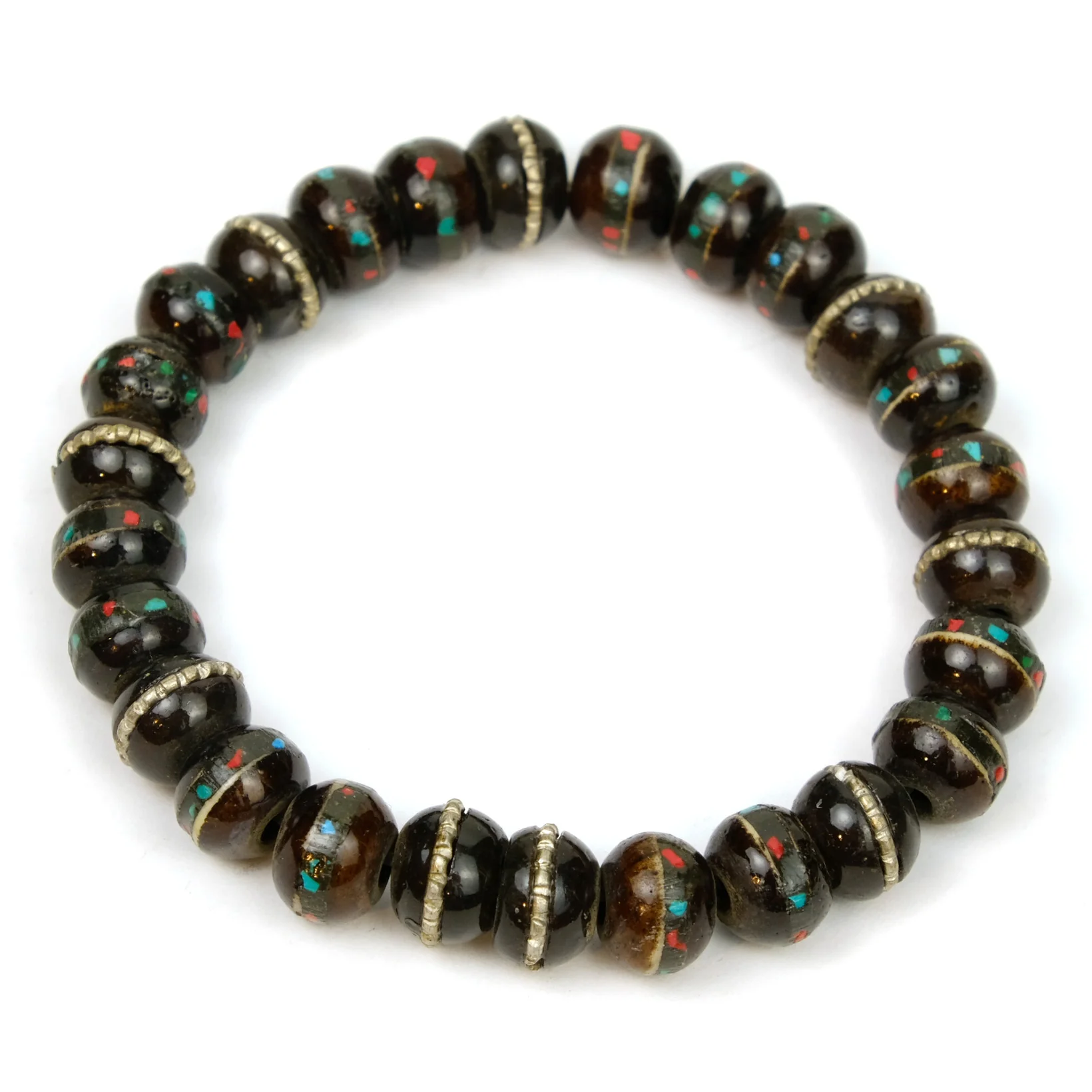 Inlaid Yak Bone Stretch Bracelet 10mm Black - Image 2