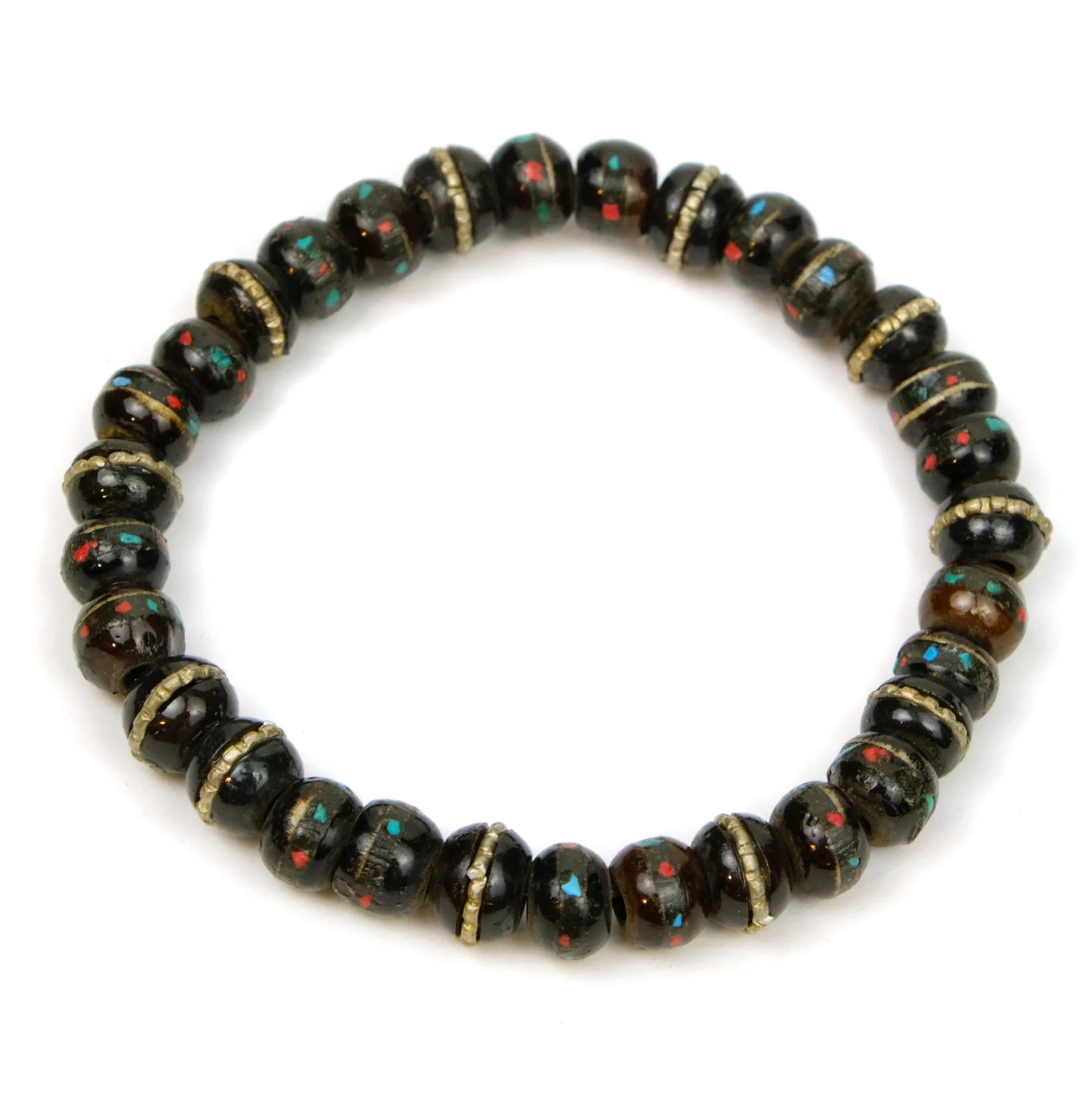 Inlaid Yak Bone Stretch Bracelet 8mm Black - Image 2