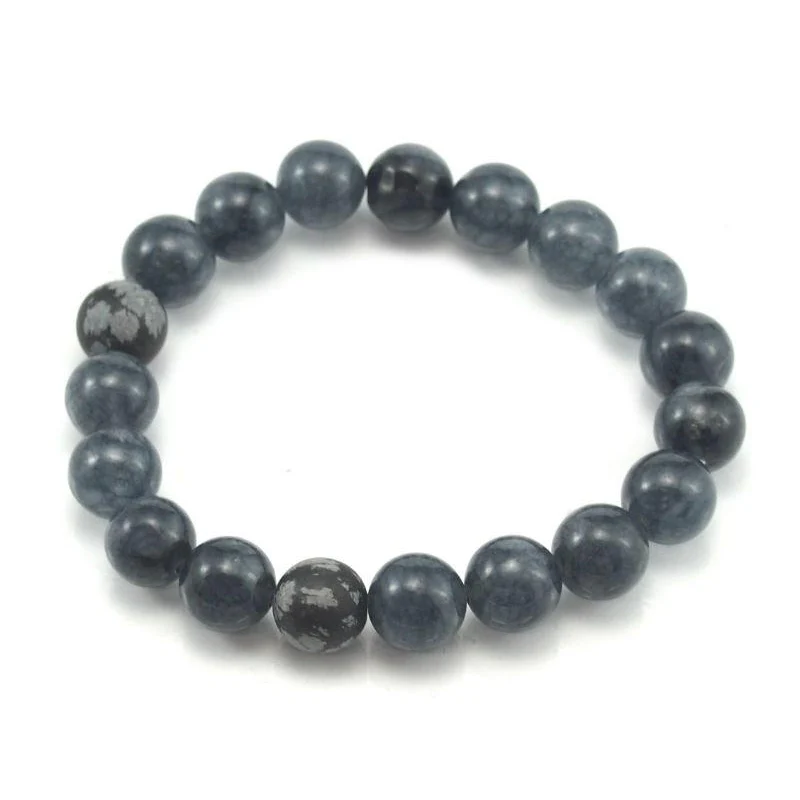 Iolite and Snow Flake Obsidian Stretch Bracelet 10mm - Image 2