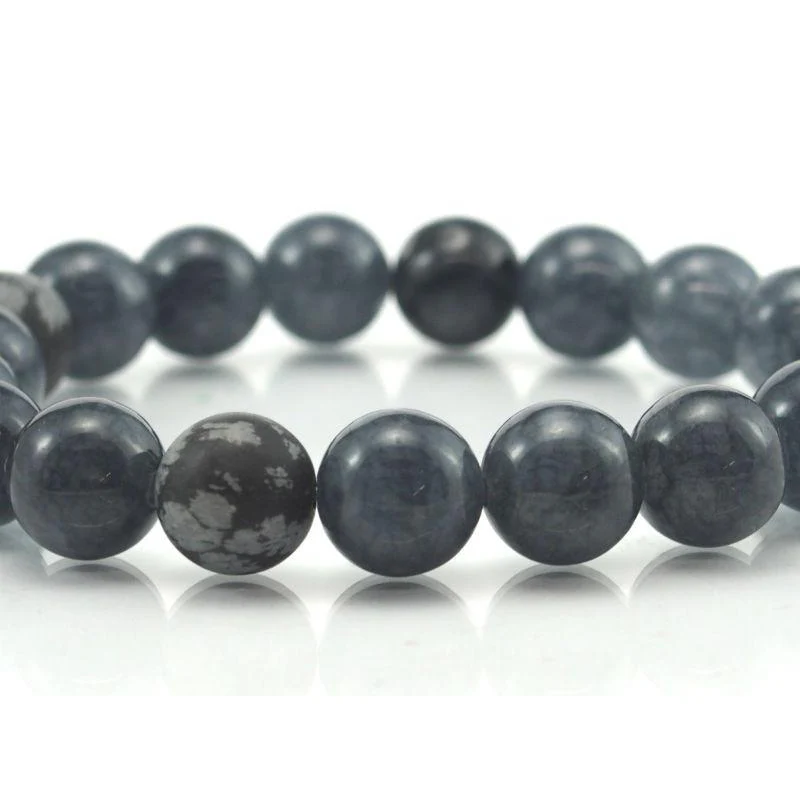 Iolite and Snow Flake Obsidian Stretch Bracelet 10mm - Image 3