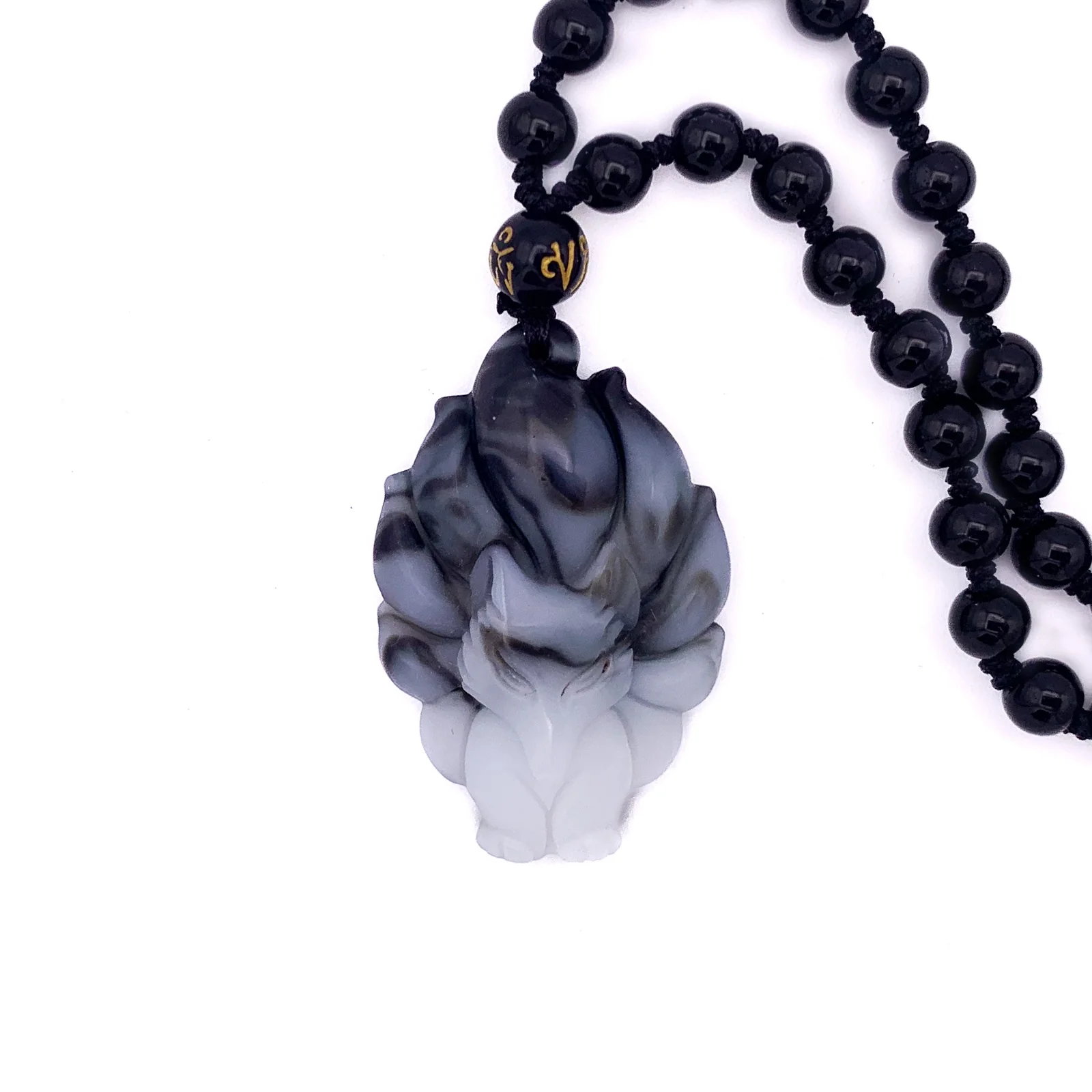 Nine Tail Fox Kitsune Pendant Banded White Agate #798 - Image 2