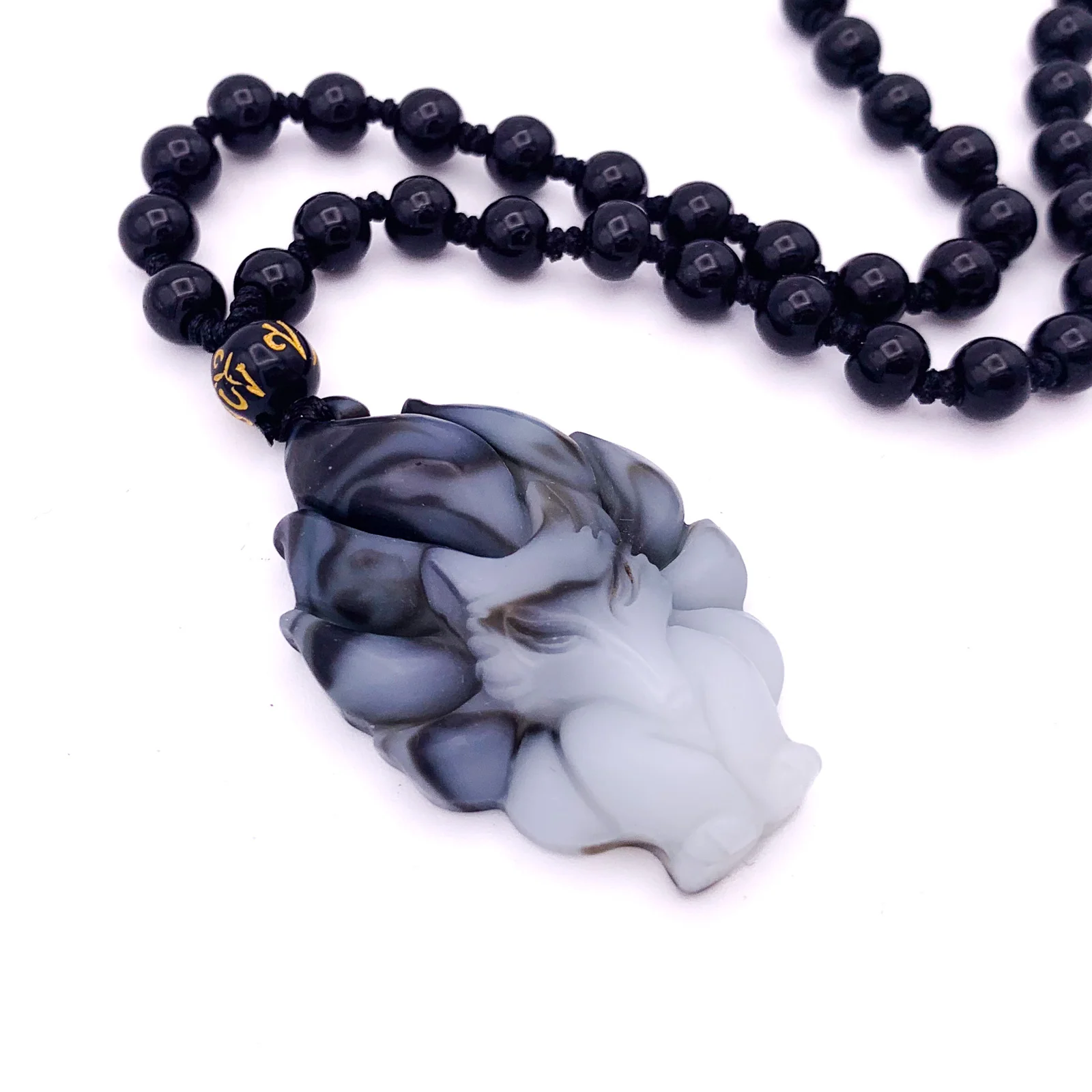 Nine Tail Fox Kitsune Pendant Banded White Agate #798 - Image 4