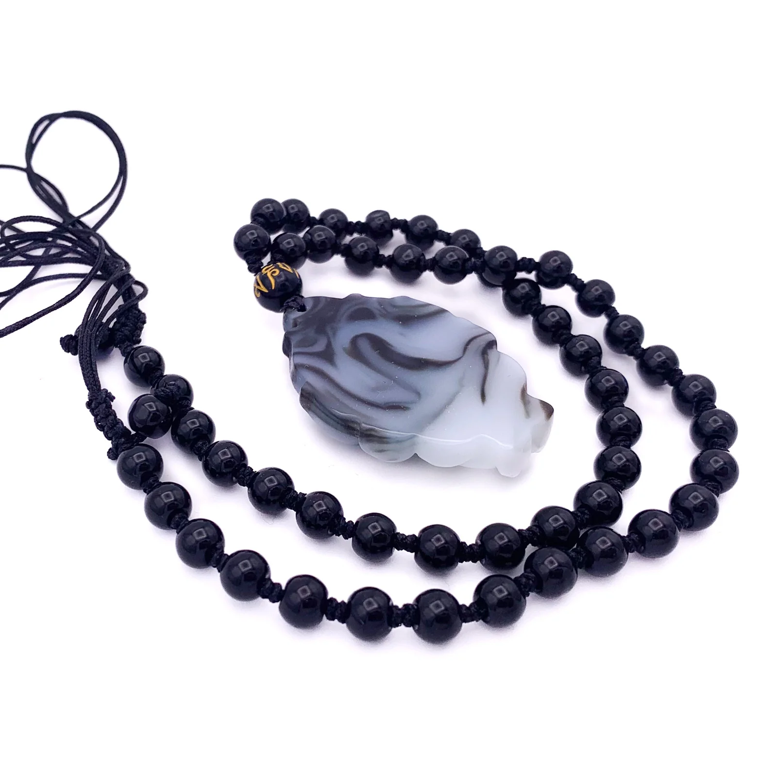 Nine Tail Fox Kitsune Pendant Banded White Agate #798 - Image 5