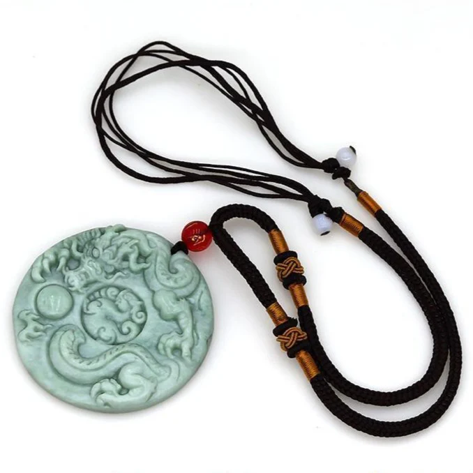 Jade Dragon Chasing the Flaming Pearl Pendant Necklace - Image 3