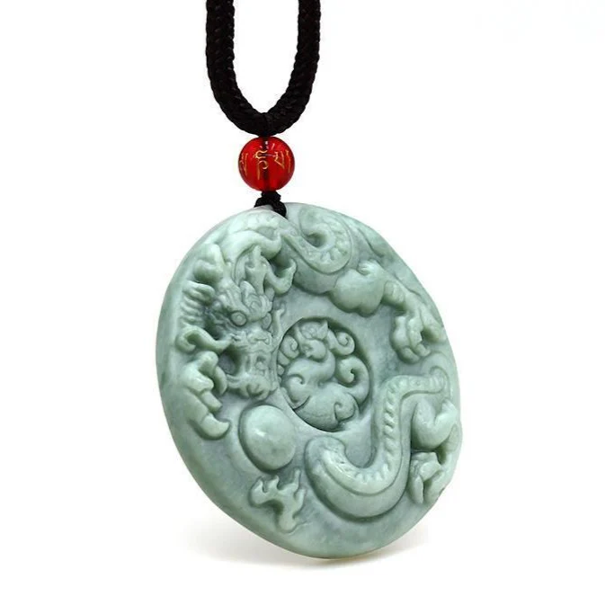 Jade Dragon Chasing the Flaming Pearl Pendant Necklace - Image 4