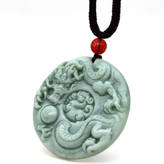 Jade Dragon Chasing the Flaming Pearl Pendant Necklace - Image 5