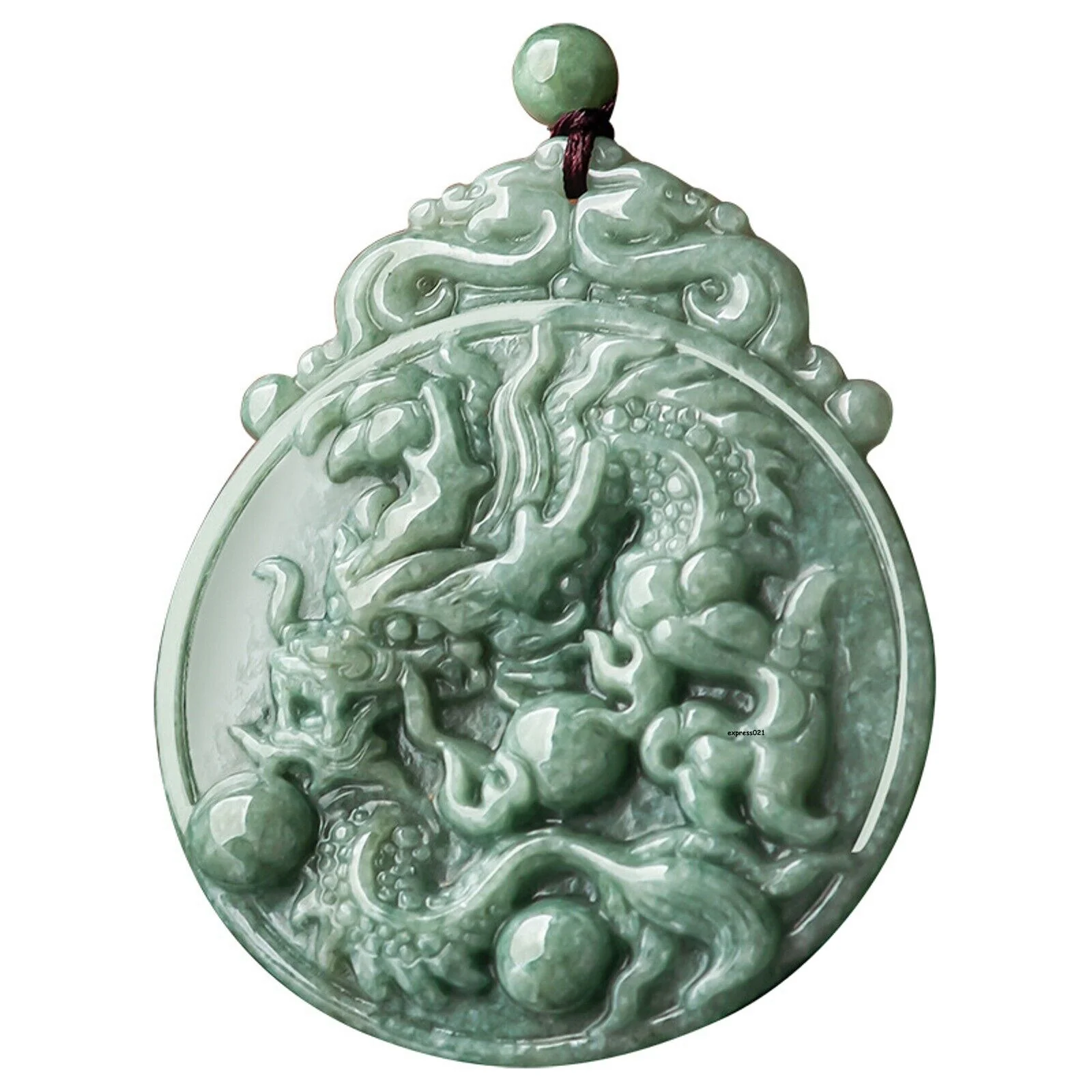 Jade Dragon Chasing the Flaming Pearl Pendant Necklace - Image 6