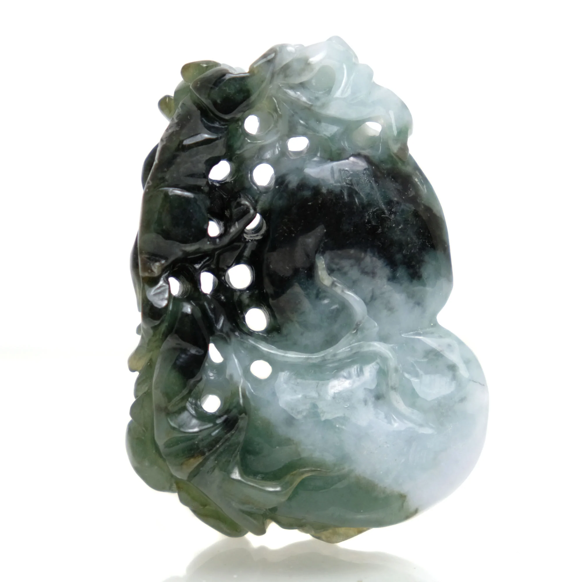 Jade Fine Nephrite Medicine Gourd Pendant with Guardian Animal #4 - Image 3