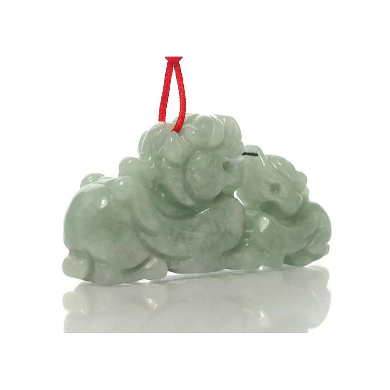 Jade Foo Dog Mother and Child Pendant- Large - Image 3