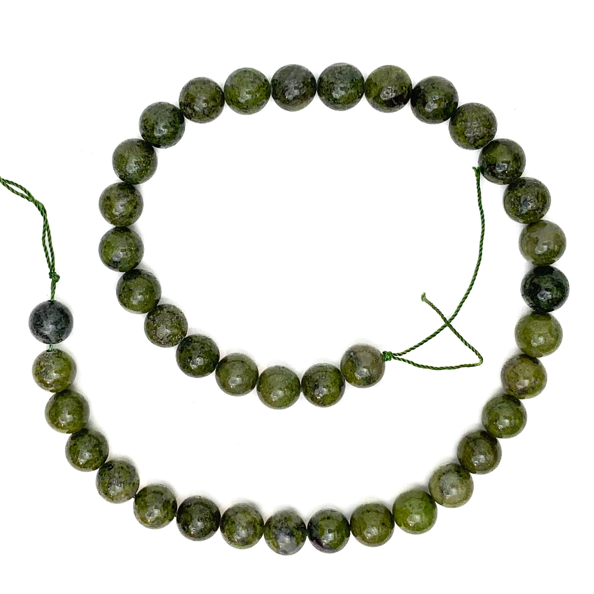 Jade with Pyrite Inclusions 10mm Smooth Rounds Bead Strand - Image 2