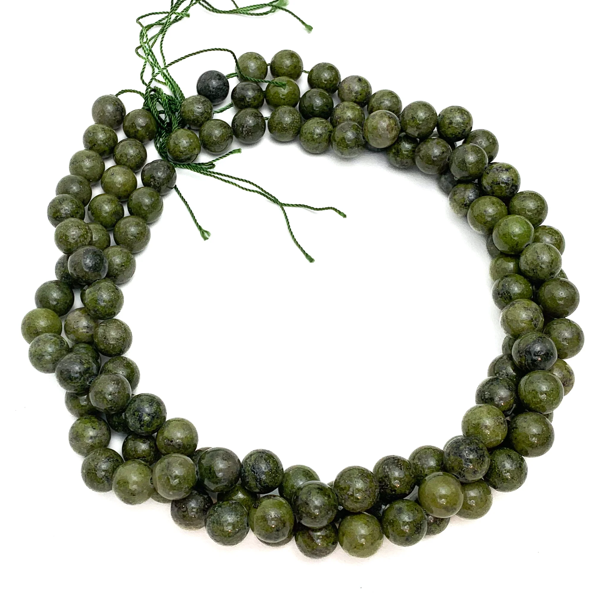 Jade with Pyrite Inclusions 10mm Smooth Rounds Bead Strand - Image 3