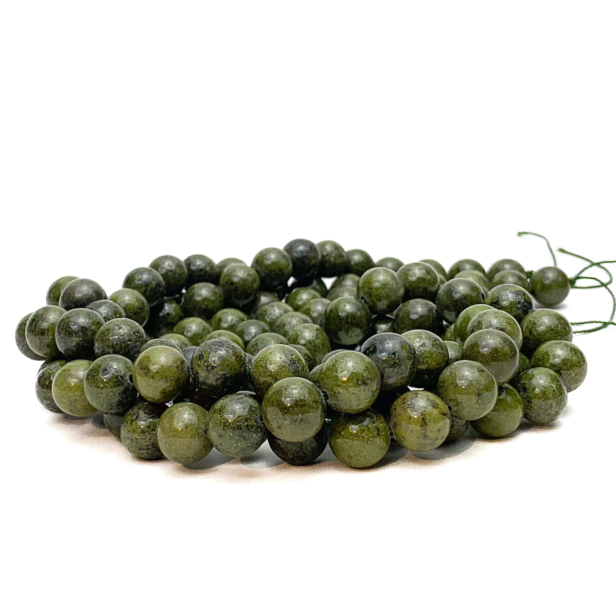 Jade with Pyrite Inclusions 10mm Smooth Rounds Bead Strand - Image 4