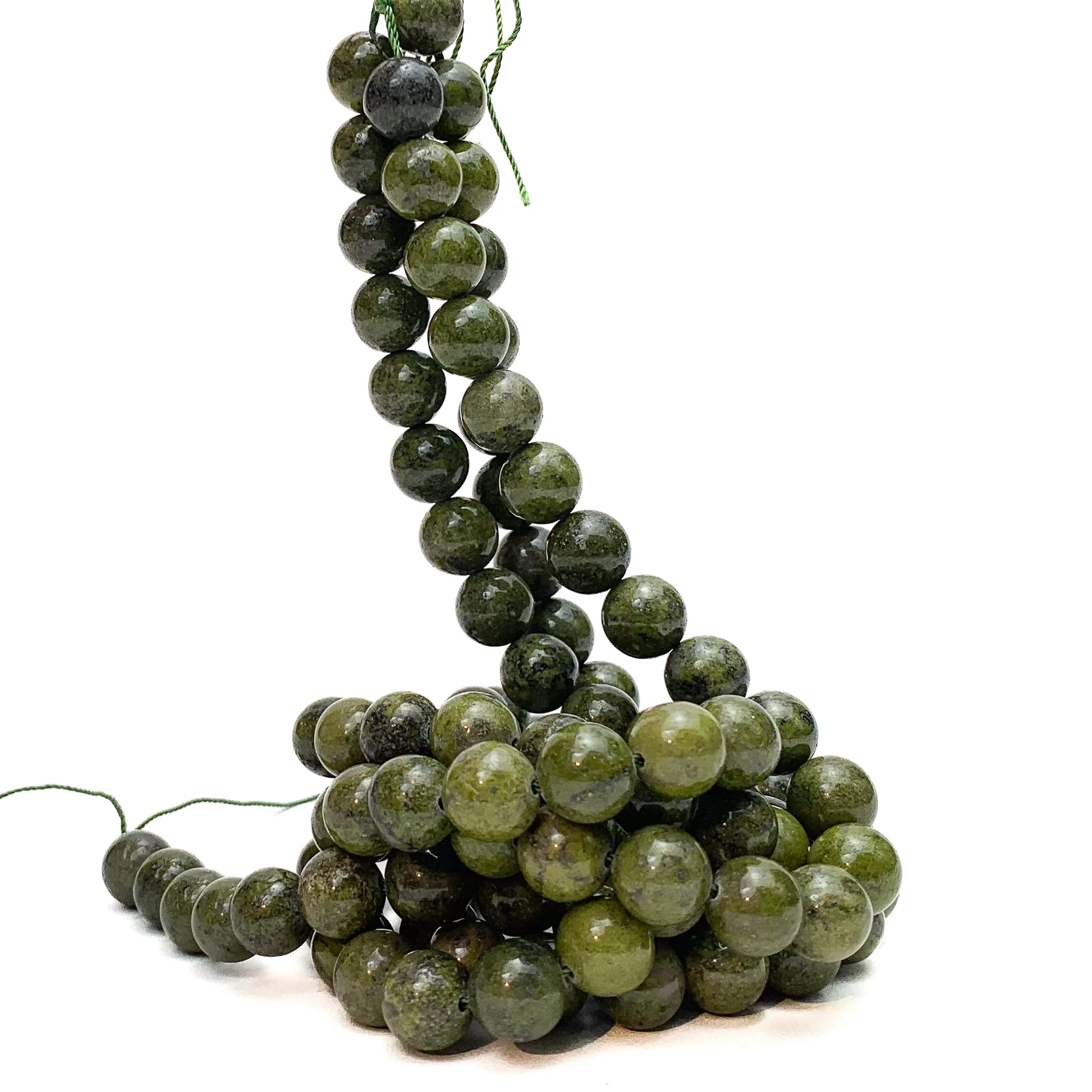 Jade with Pyrite Inclusions 10mm Smooth Rounds Bead Strand - Image 5