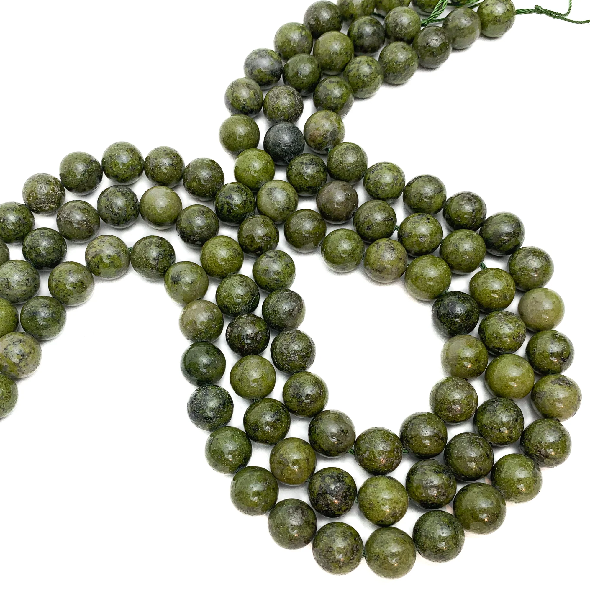 Jade with Pyrite Inclusions 10mm Smooth Rounds Bead Strand - Image 6