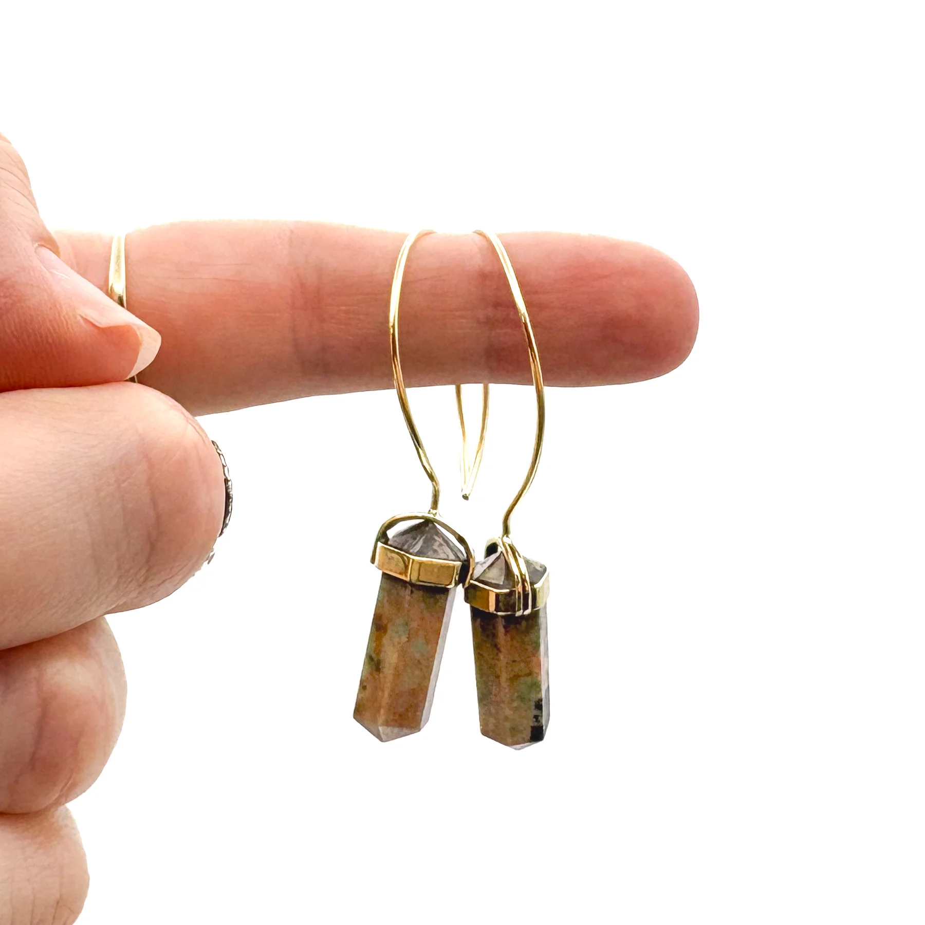 Jasper Crystal Point Brass Hoop Earrings - Image 10