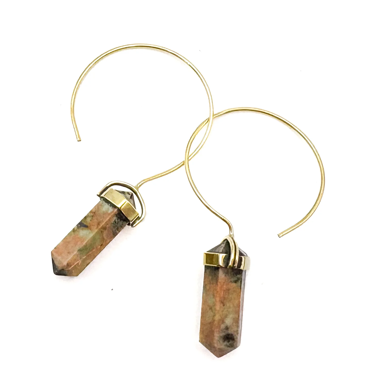 Jasper Crystal Point Brass Hoop Earrings - Image 2
