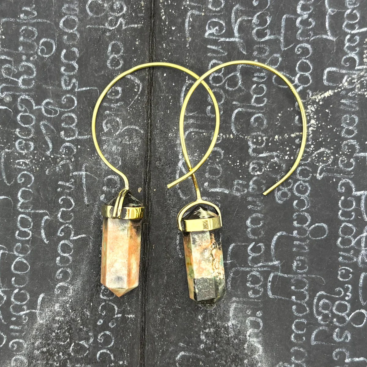 Jasper Crystal Point Brass Hoop Earrings - Image 3