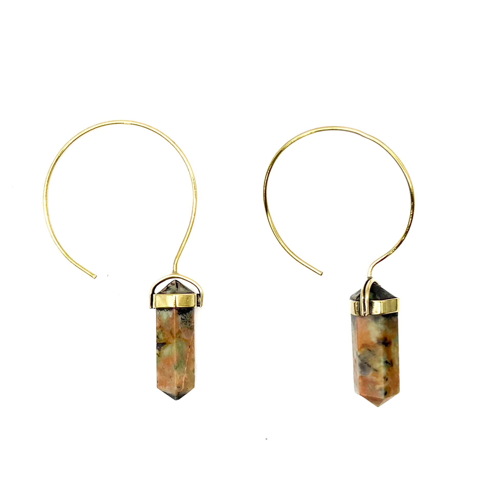 Jasper Crystal Point Brass Hoop Earrings - Image 4