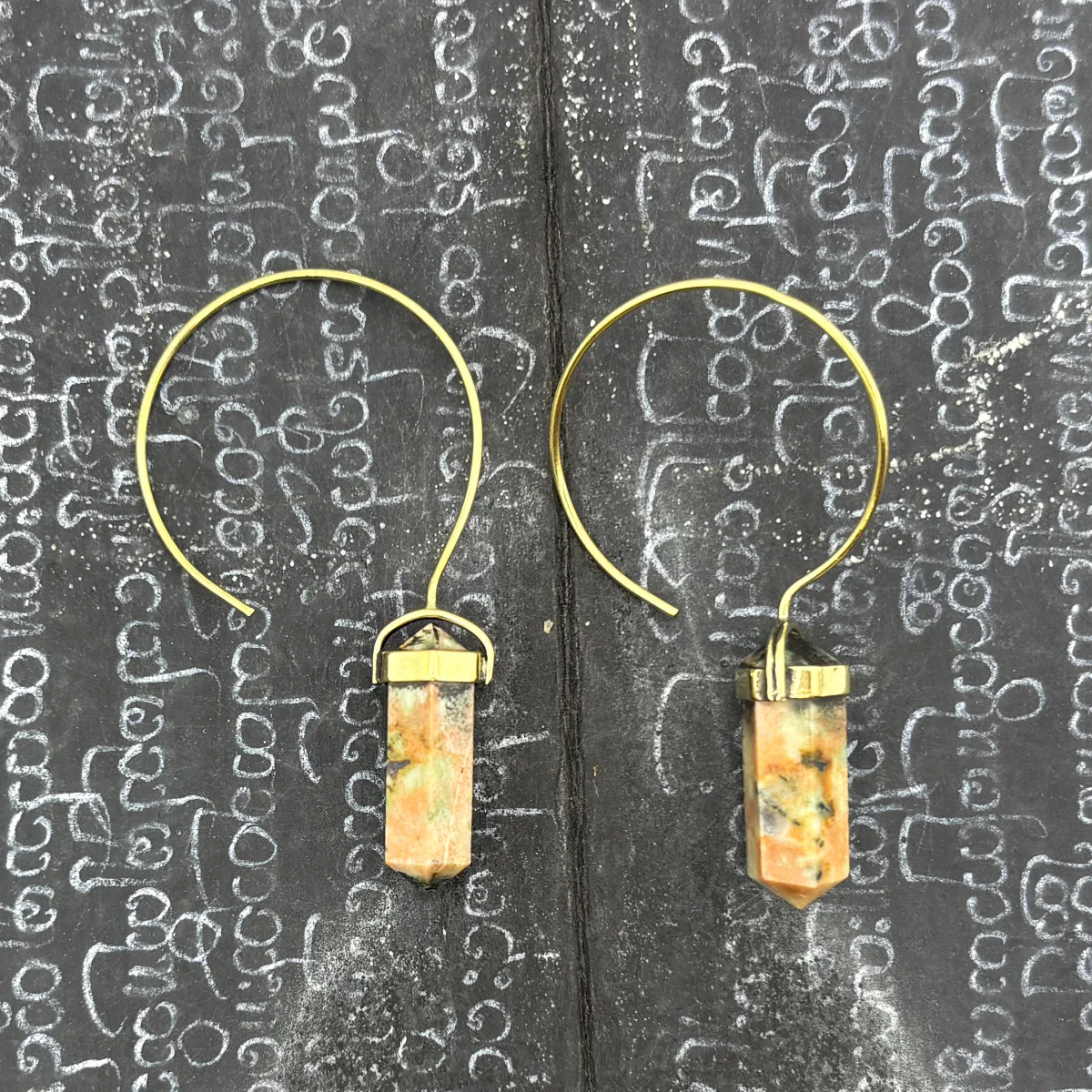 Jasper Crystal Point Brass Hoop Earrings - Image 5
