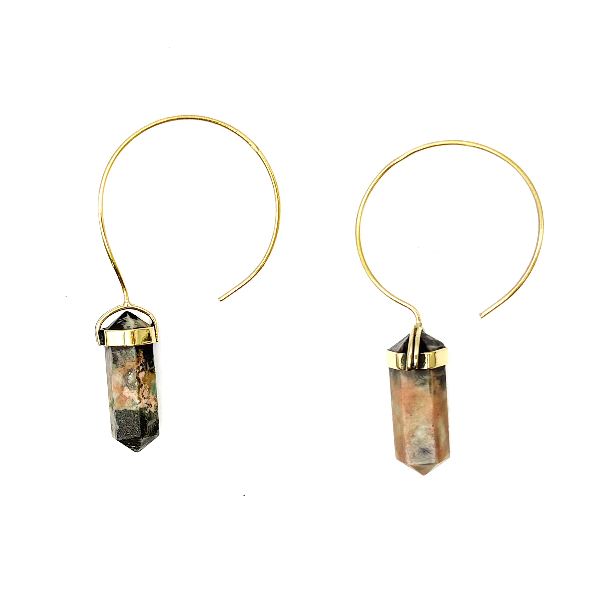 Jasper Crystal Point Brass Hoop Earrings - Image 6