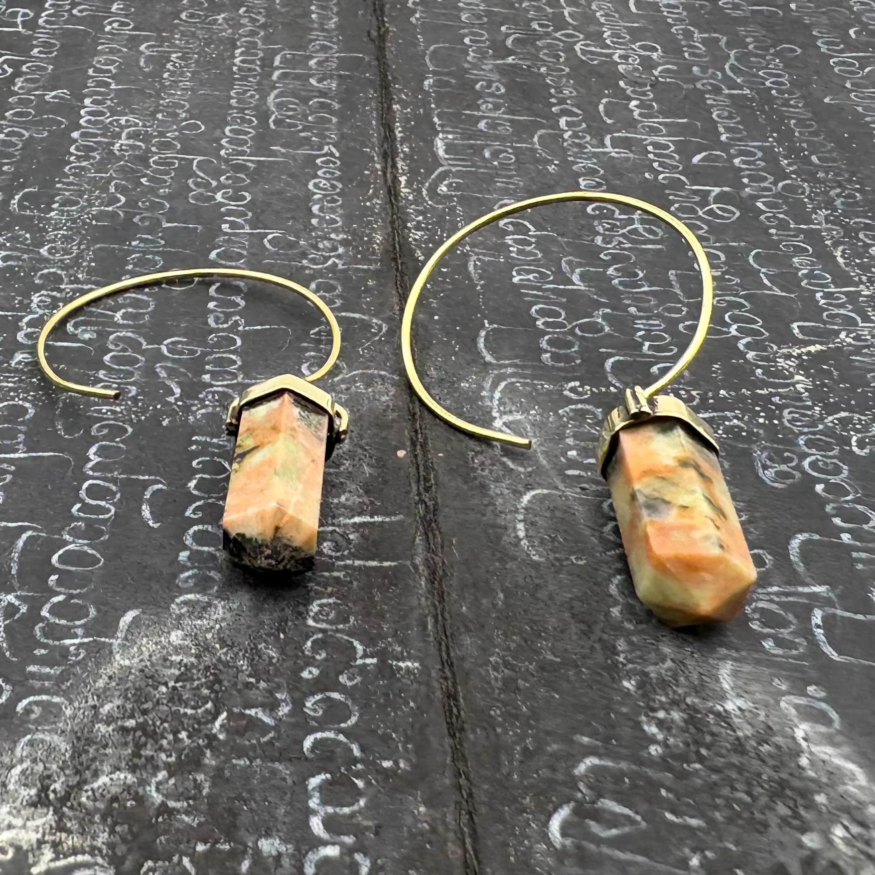 Jasper Crystal Point Brass Hoop Earrings - Image 7