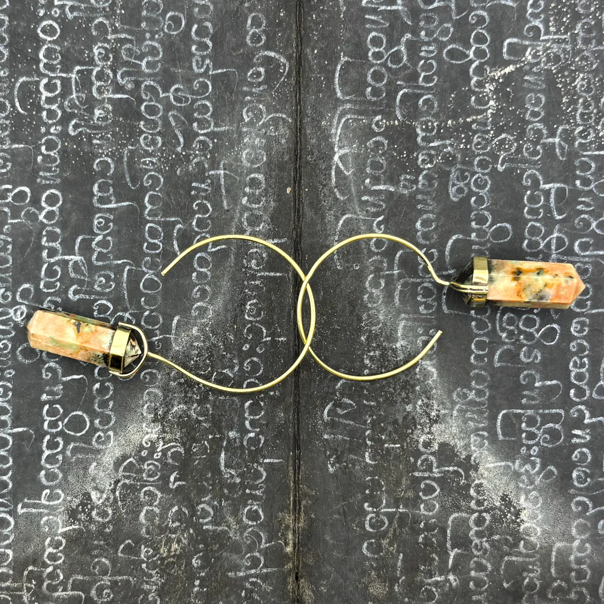Jasper Crystal Point Brass Hoop Earrings - Image 8