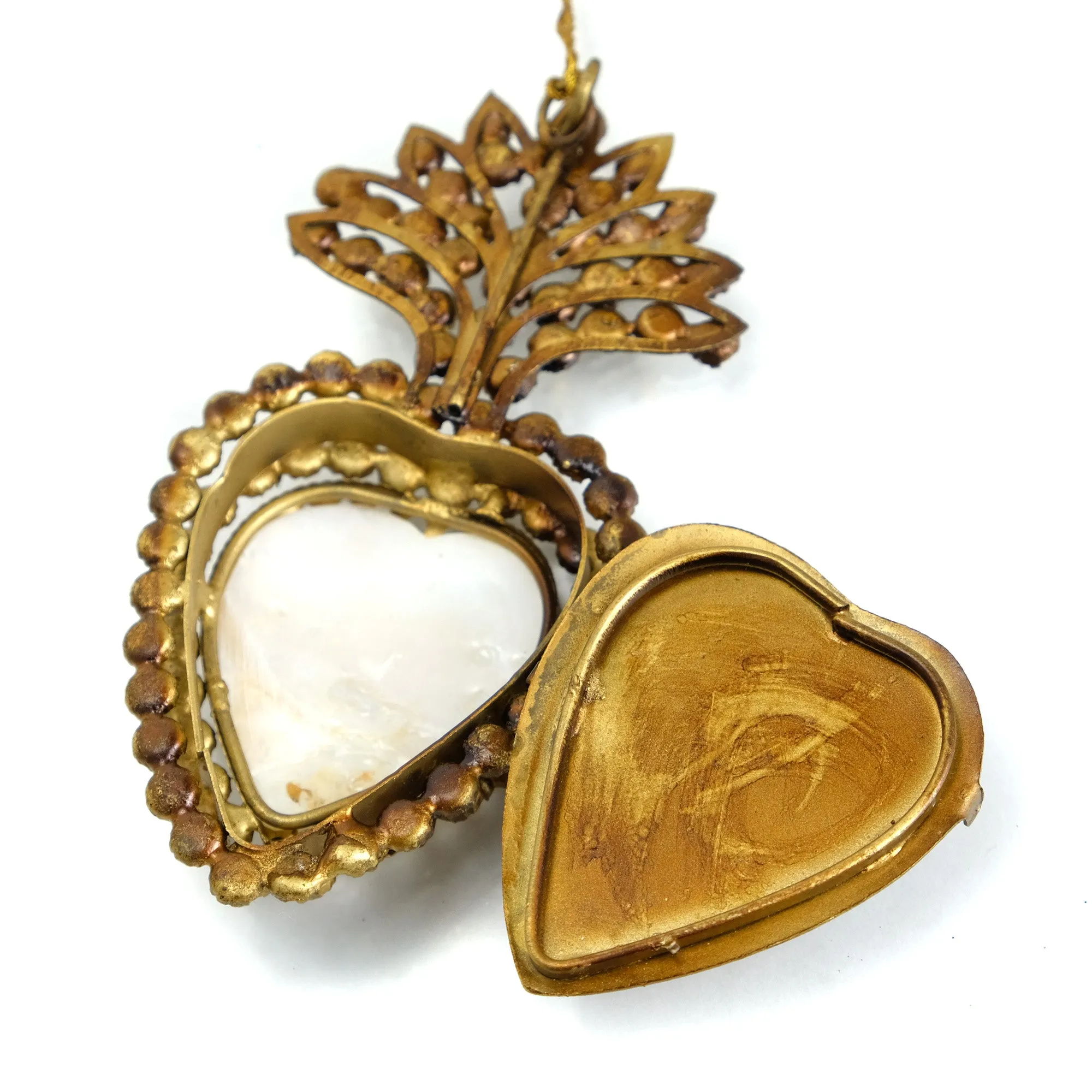 Jeweled Sacred Heart Mother of Pearl Inset Cachette Ornament - Image 3