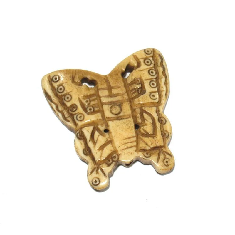 "Joyful" Butterfly Hand Carved Cow Bone Pendant - Image 2