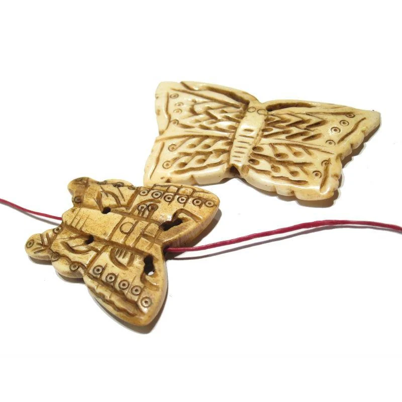 "Joyful" Butterfly Hand Carved Cow Bone Pendant - Image 4