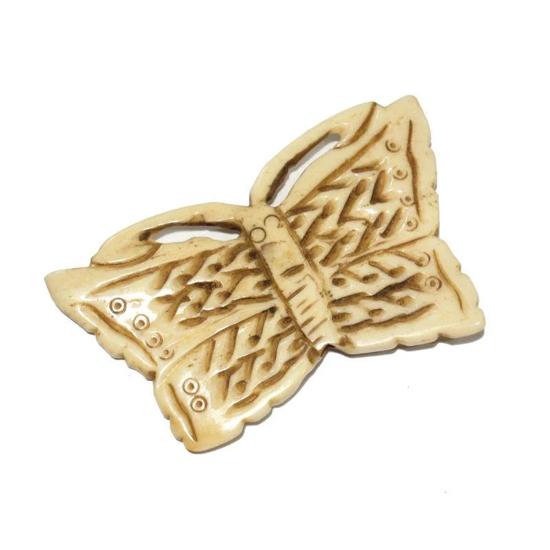"Joyful" Butterfly Hand Carved Cow Bone Pendant - Image 5