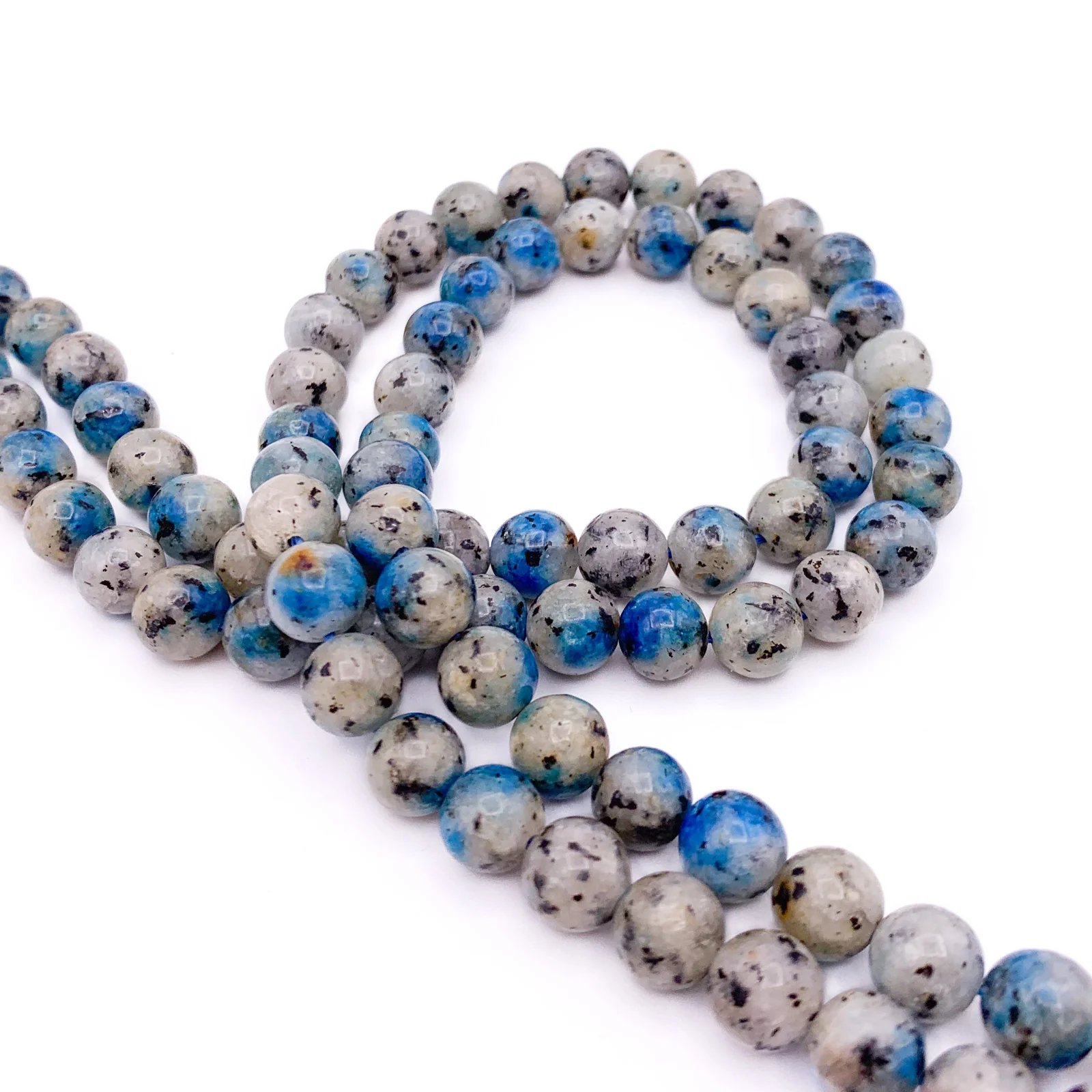 K2 Granite w/ Azurite 8mm Smooth Round Bead Strand - Image 3