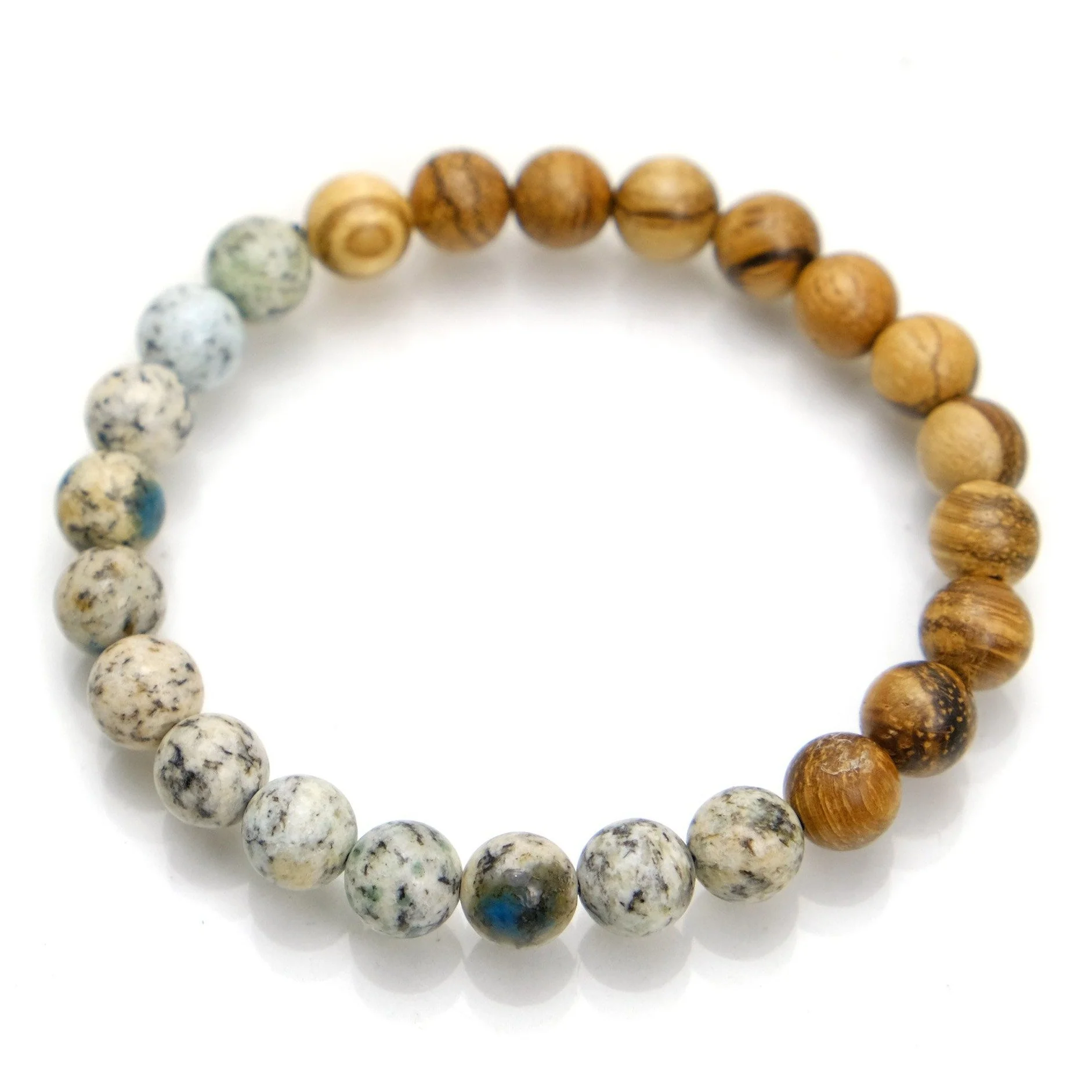 K2 Granite with Azurite + Banded Sandalwood Stretch Bracelet #2 - Image 2