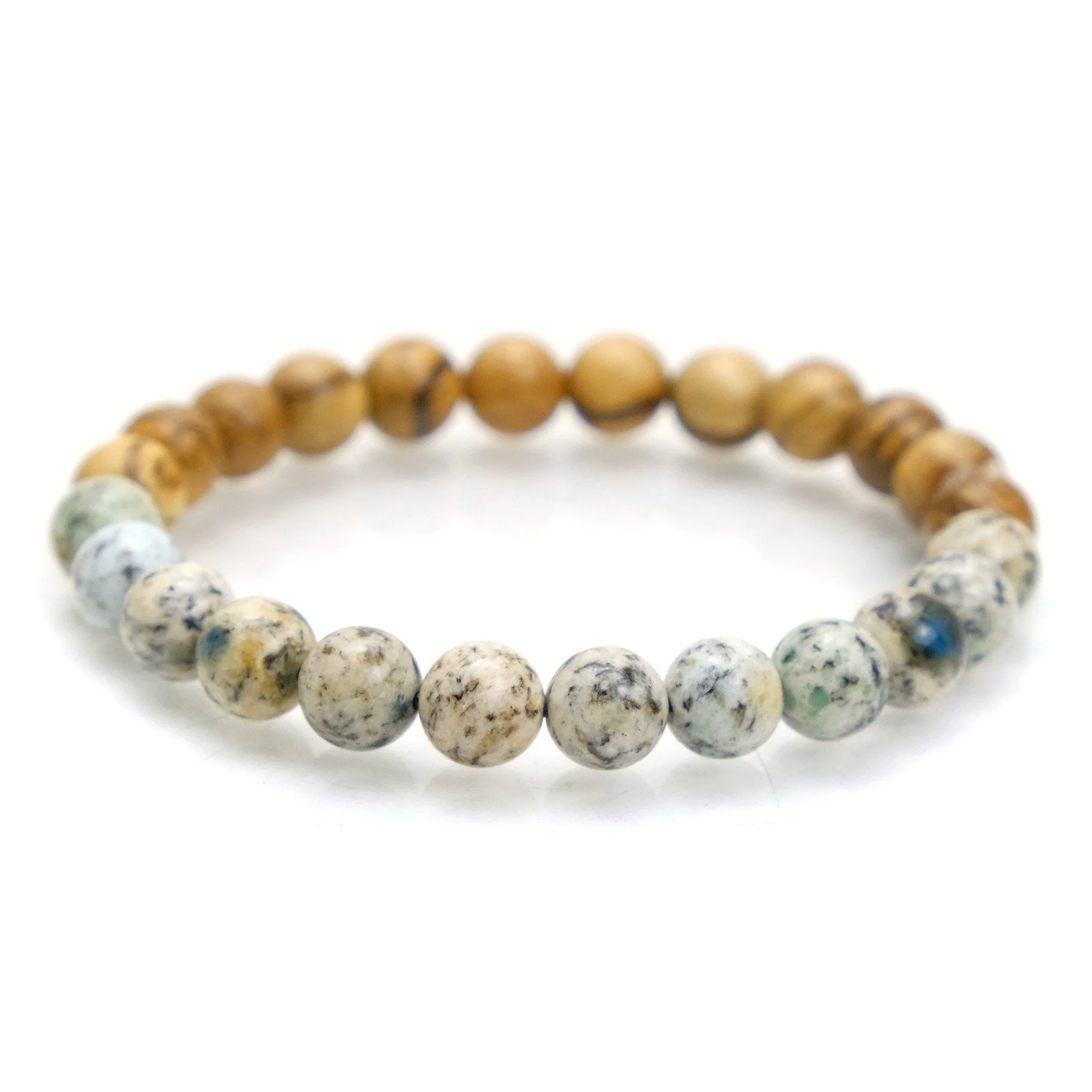 K2 Granite with Azurite + Banded Sandalwood Stretch Bracelet #2 - Image 3