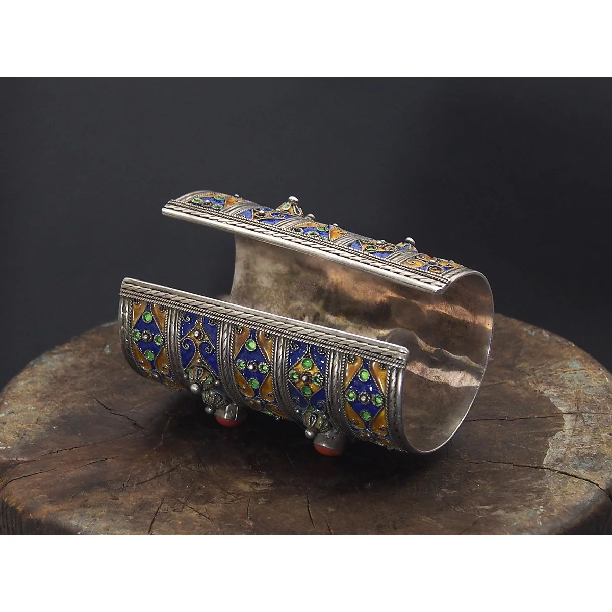 Kabyle Silver Enameled Coral Cuff Bracelet from Algeria - Image 6
