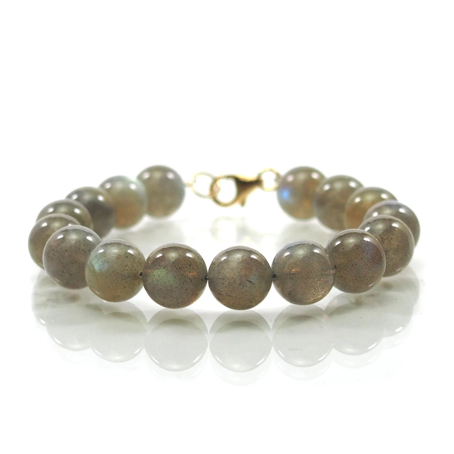 Labradorite 10mm Smooth Round Bracelet with Gold Filled Trigger Clasp - Image 3