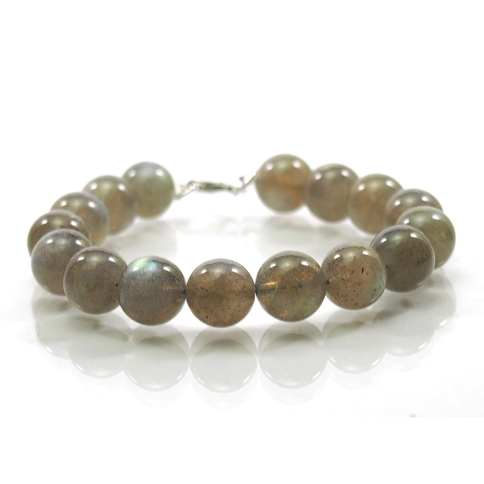 Labradorite 10mm Smooth Round Bracelet with Sterling Silver Trigger Clasp - Image 2