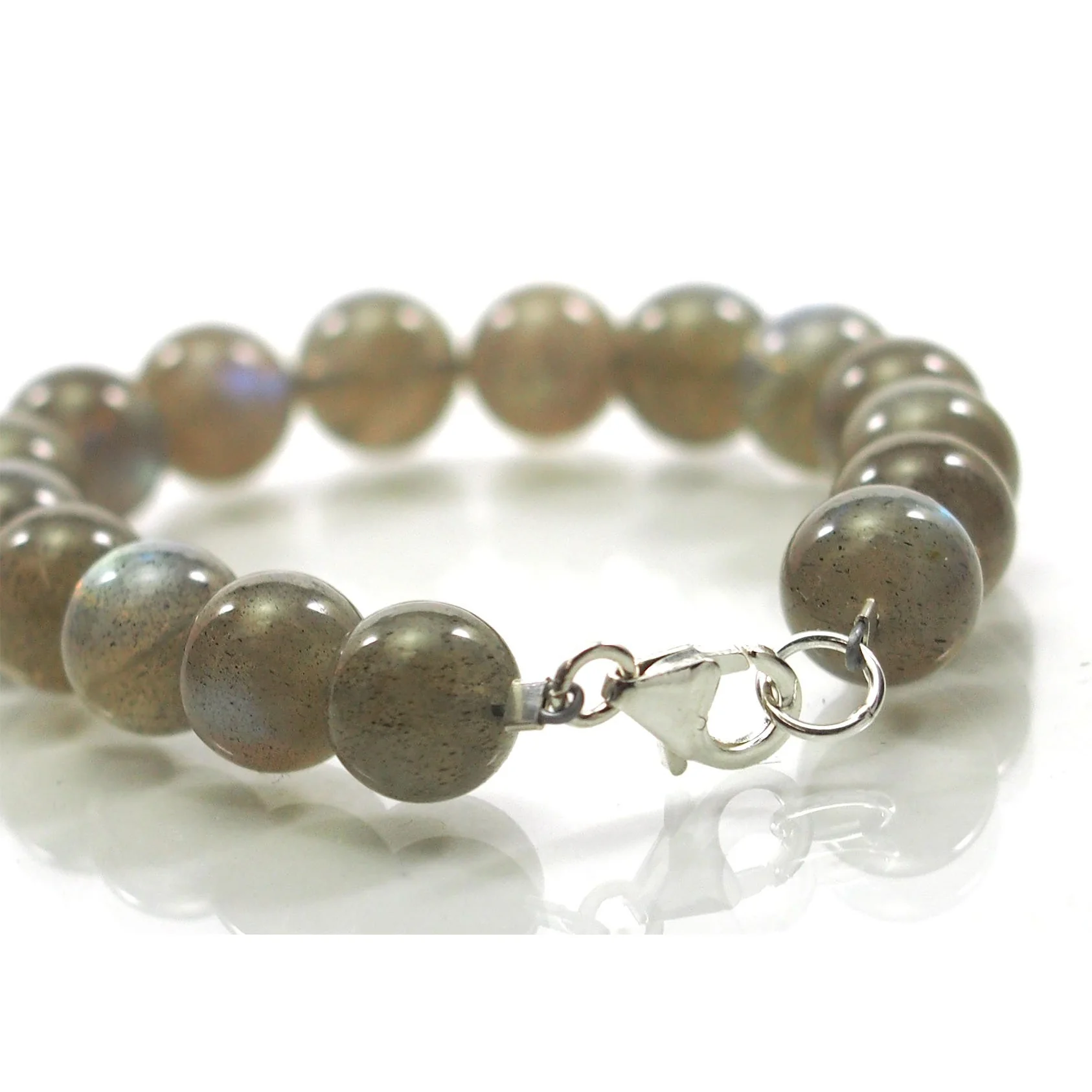 Labradorite 10mm Smooth Round Bracelet with Sterling Silver Trigger Clasp - Image 3