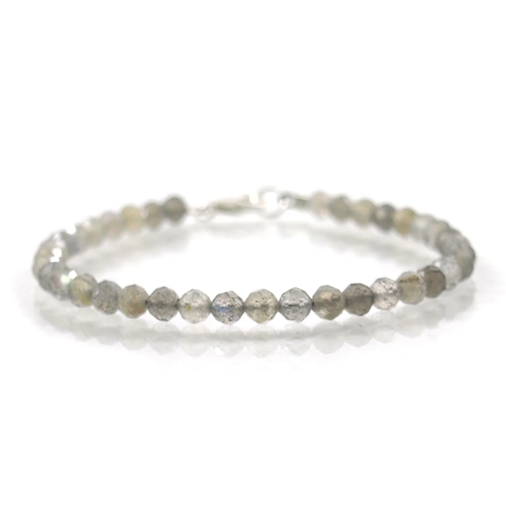 Labradorite 4mm Faceted Round Bracelet with Sterling Silver Trigger Clasp - Image 2