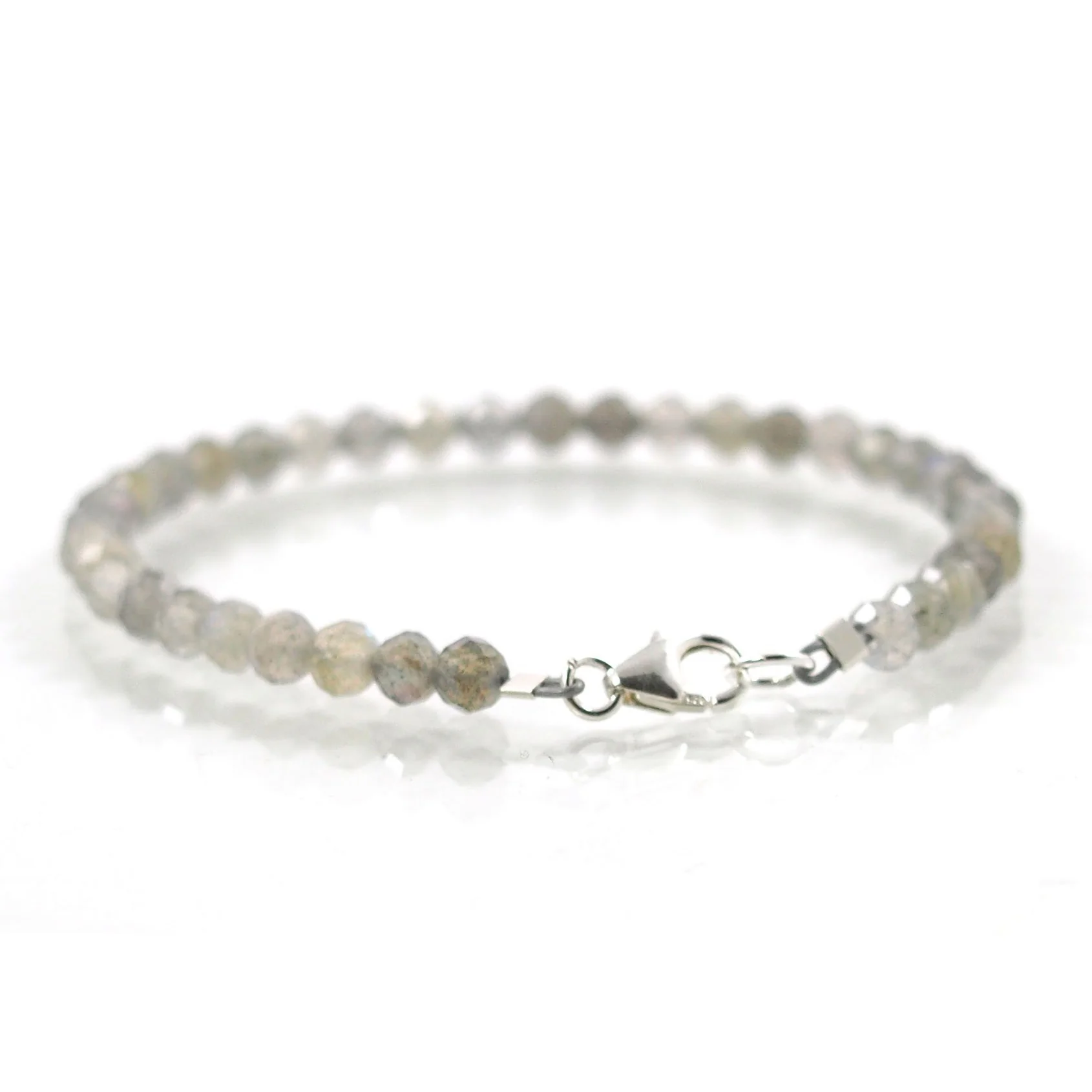 Labradorite 4mm Faceted Round Bracelet with Sterling Silver Trigger Clasp - Image 3