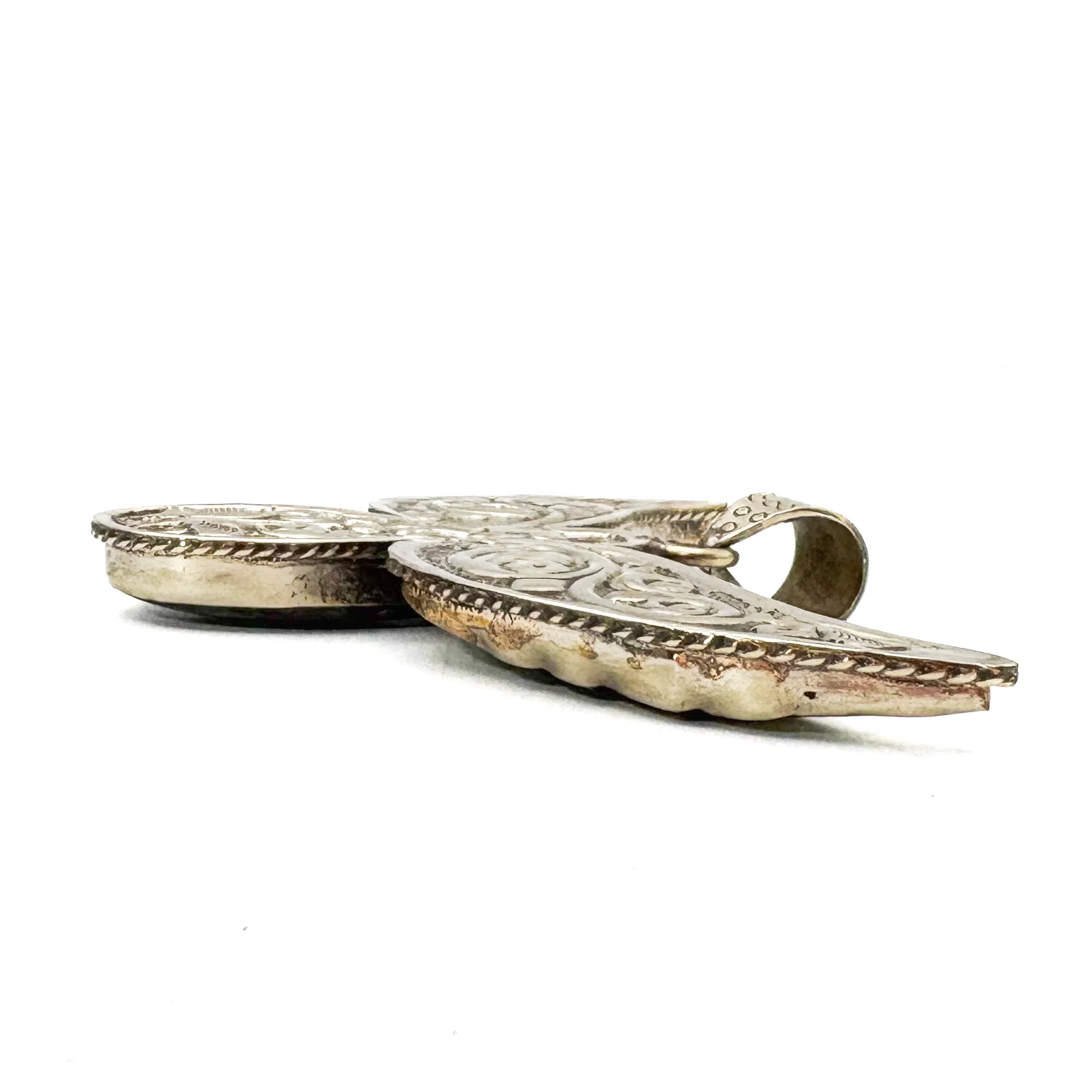 Labradorite and Abalone Brass Winged Pendant Amulet - Image 8