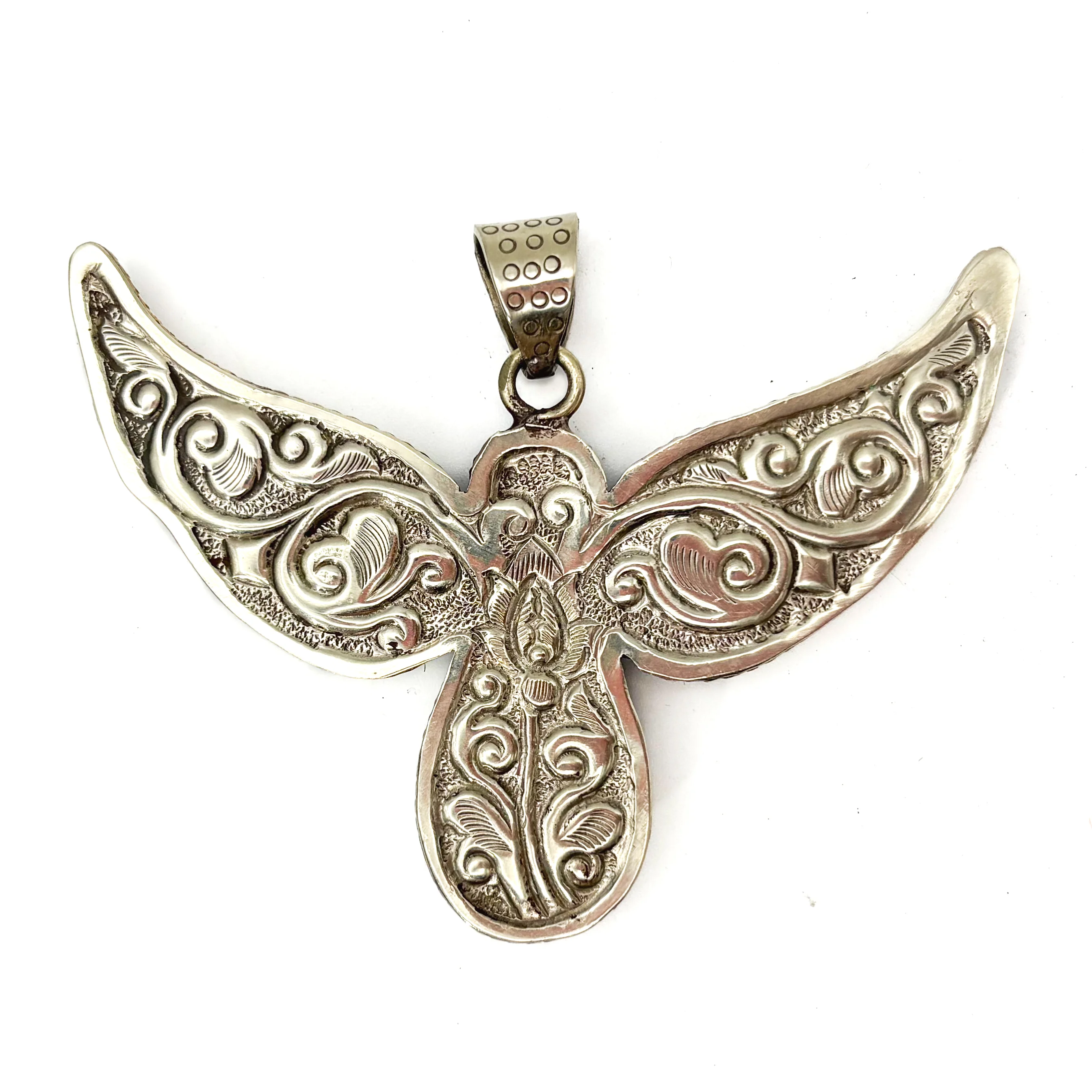 Labradorite and Abalone Brass Winged Pendant Amulet - Image 9