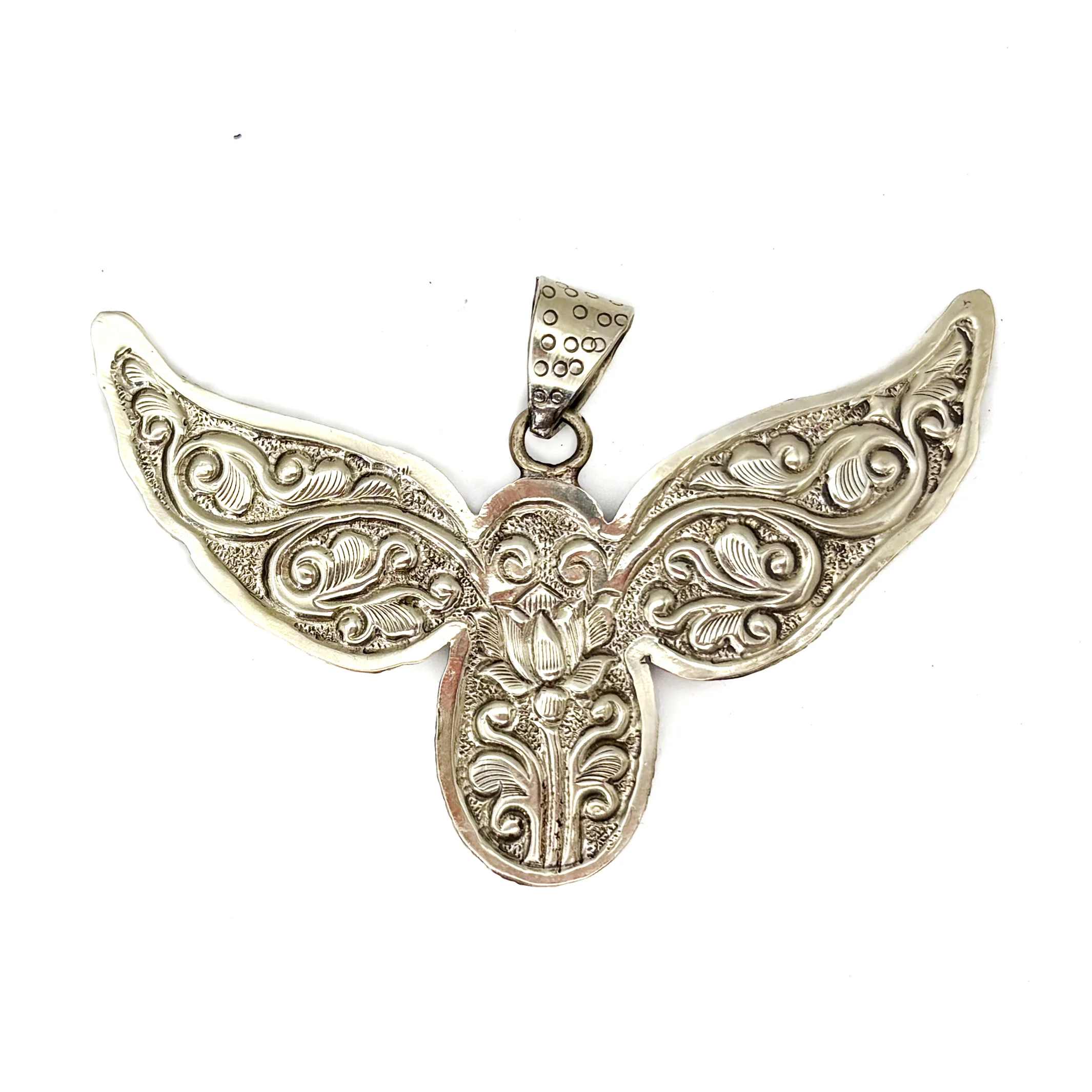 Labradorite and Abalone Brass Winged Pendant Amulet - Image 9