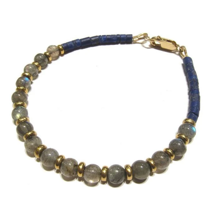 Labradorite and Lapis Lazuli Bracelet with Gold Filled Lobster Claw Clasp - Image 2