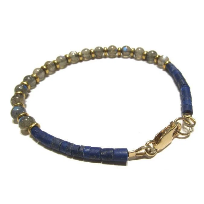 Labradorite and Lapis Lazuli Bracelet with Gold Filled Lobster Claw Clasp - Image 3