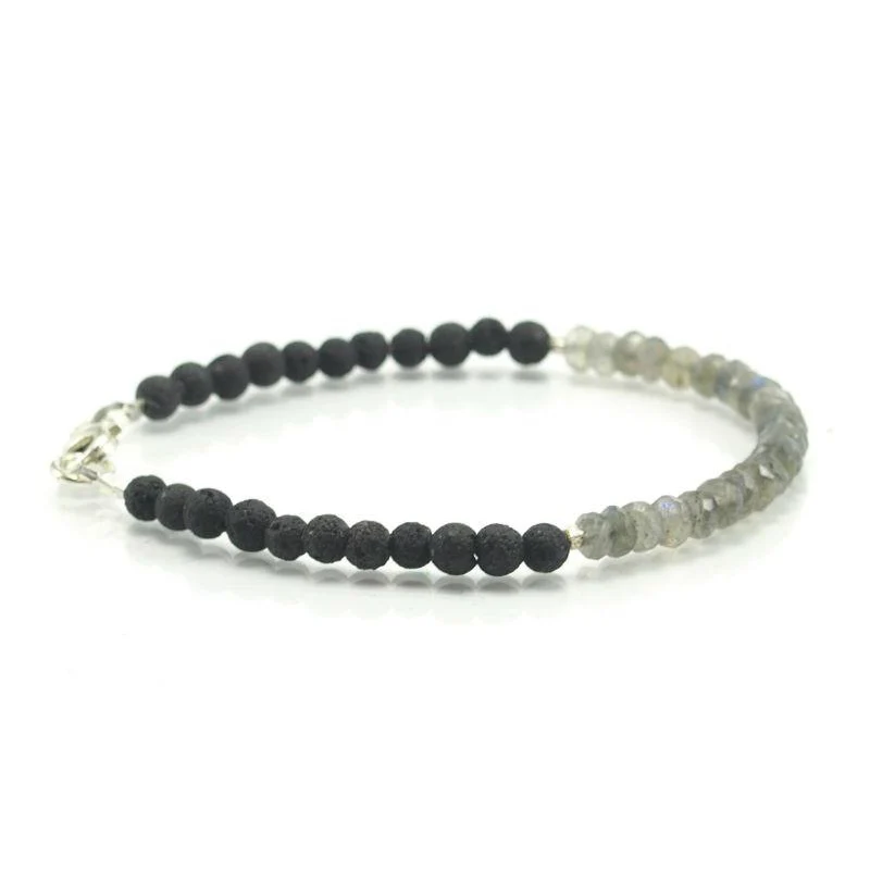 Labradorite and Lava stone Bracelet with Sterling Silver Trigger Clasp - Image 2