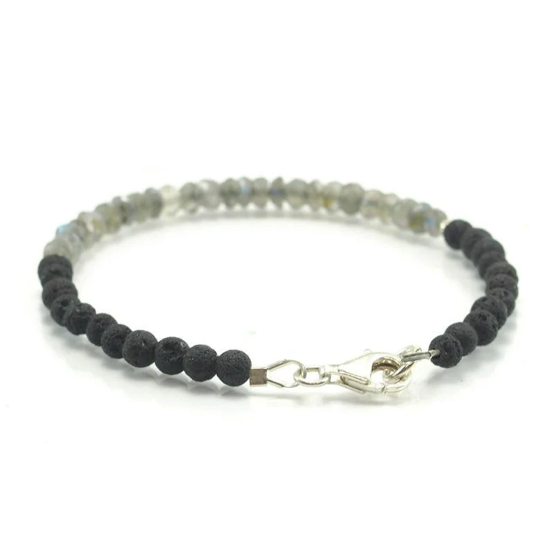 Labradorite and Lava stone Bracelet with Sterling Silver Trigger Clasp - Image 3