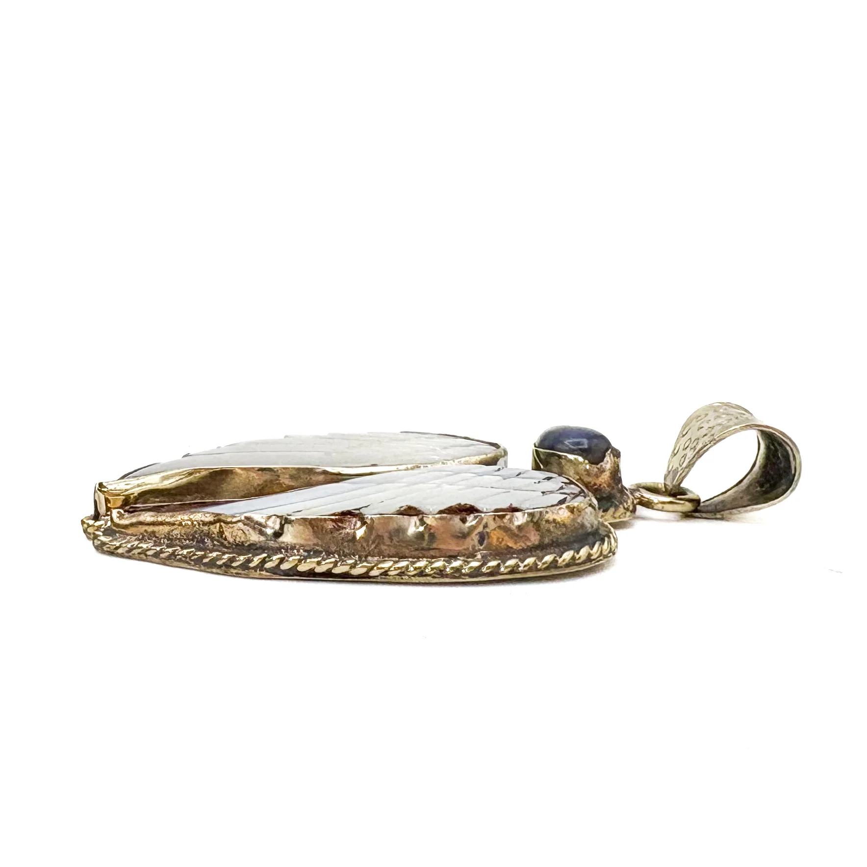Labradorite and Mother-of-Pearl Brass Winged Pendant Amulet - Image 13